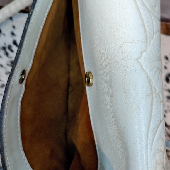 Patricia Nash Sanabria White Waxed Tooled Cream & Tan Satchel NWOT - Picture 5 of 16